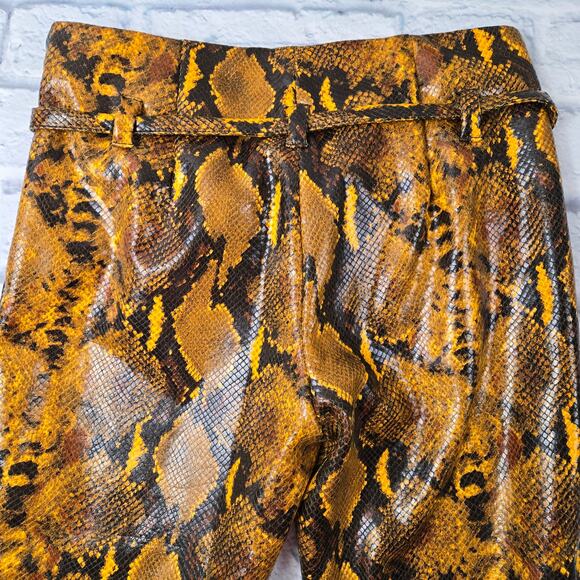 NWT Urban Outfitters Leah Python Pants Gold Black Faux Leather Belted size 0 - Picture 13 of 15